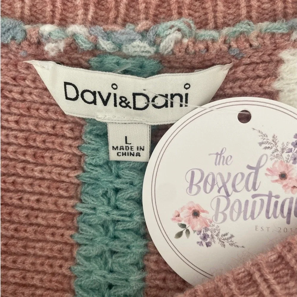 Davi & Dani Women Cozy Tunic Sweater Large Rose Striped Chunky Knit Boutique‎